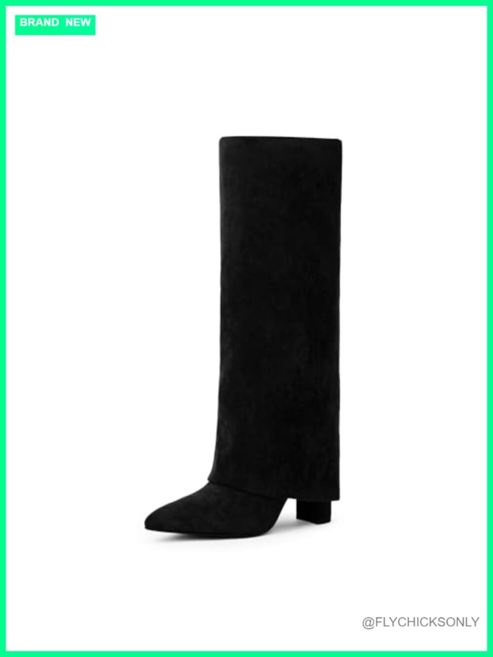 Womens Knee High Boots Fold Over Chunky Heel Pointed Toe Tall Boots